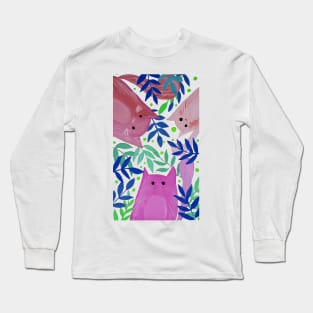 Cats and branches - blue and pink Long Sleeve T-Shirt